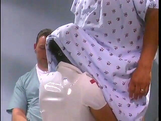 Slutty brunette nurse with big boobs in hot action