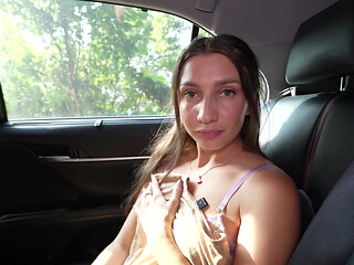 Deep Blowjob in the Car While No One Is Watching! Risky, POV, Cumshot From Titjob