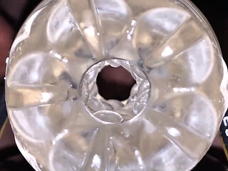 Close-up Cock in Tool for Masturbate Orgasm on Flash
