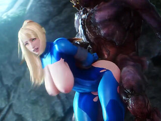 Big tiddied blonde Samus getting destroyed by a bunch of monsters