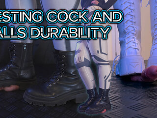 Testing Your Cock and Balls Durability with Two Pairs of Combat Boots - Cock Balls Crush Trample, Shoejob, Bootjob, CBT