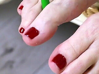 Sweet Toe Tease - Colorful Candy Between Her Toes