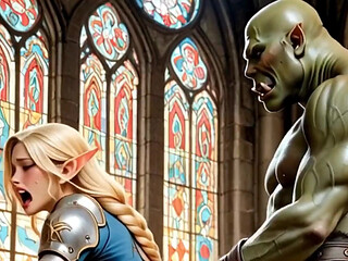 Blonde Elf Babe Gets a Pounding From the Orc King's Cock, Waifu Hentai Animation