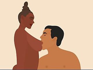 Animated big boobed couple explores their mobile game's storyline together