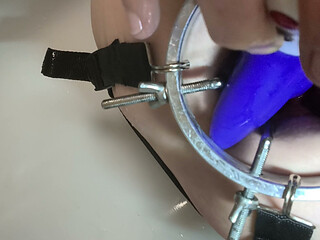 , vibrator in anal completely. Anal dilator close-up, sperm on the ass.