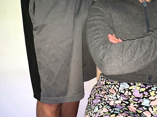 She almost gets caught grabbing a stranger's cock.