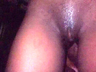 Hot ebony babe front view dick rubbing her pussy slow motion