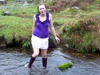 Welly Sploshing in Boots and No Panties!