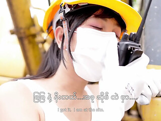 Engineer girl gives a sloppy blowjob and then gets pounded hard from