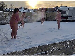 Swingers With Four People. Two Married Couples Play In The Snow Naked In Public. The Women Pee In The Snow And The Men Lick It Off