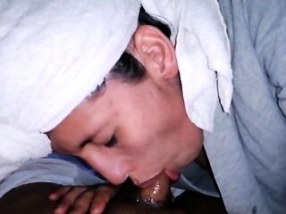 PREGNANT LATINA TEEN GIVES SENSUAL BLOWJOB AFTER SHOWER