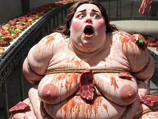 Humiliated BBW Slave Tied and Stuffing Her Belly Deep