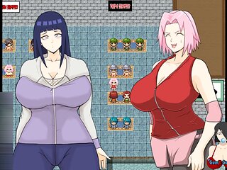Busty ninja Sakura and Hinata in all the wild hentai action