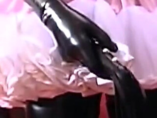 Latex MILF Teases Her Hooded Bound Submissive