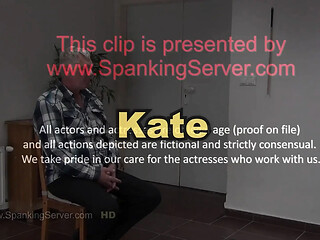 Kate gets her bottom smacked with a caning device by the handsome server.