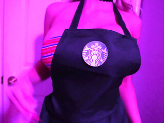 Starbucks Barista Liv Anders Gets Face Fucked in Uniform at Work - Big Fake Tits, Sloppy Blowjob