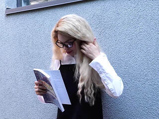 Petite student gets roughed up by street guy.