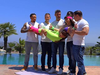 Bikini party by the pool turns into an intense anal gangbang session