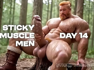 Sticky Muscle Men Day 14 Preview, AI-Generated Muscle Guys, Big Dicks, Big Cum Loads