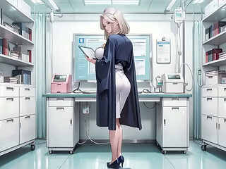 AI Generated- Blonde Nurse! Private moments in the hospital corridor, secrets hidden under that white coat are insane! Kneeling, glancing back, biting her lip with wet eyes staring right at you.