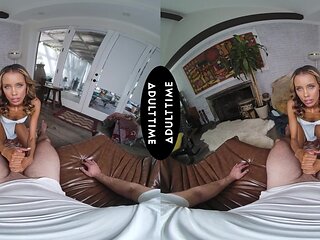 Kylie Le Beau rides a big cock in vr with intense passion on the sofa.
