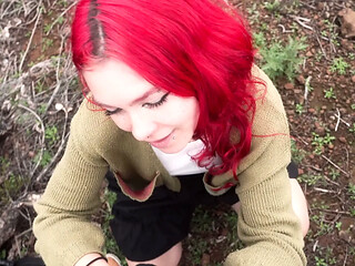 Outdoor Blowjob with Hot Redhead - Cum in Mouth