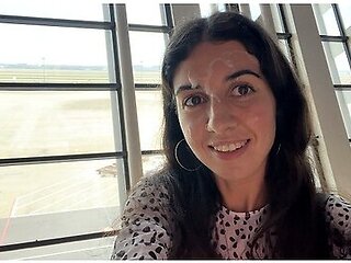 Katty West - Crazy Cumwalk In Big Airport Full Of People Risky Public Blowjob