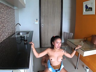 Asian amateur bares fakes for POV BJ in shorts