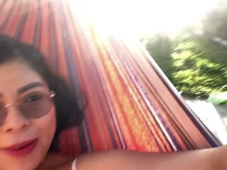 Hot Japanese MILF masturbates on swing while touching her juicy crotch