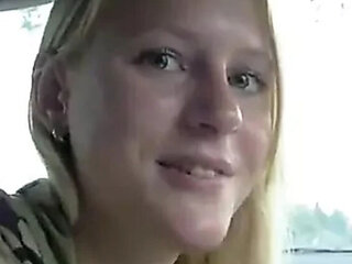 Hot Blonde German Babe Gives Dirty Blowjob in Car