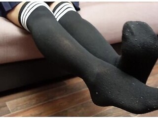 Sexy Schoolgirl Dress Knee Socks White Black, Show Legs Pantyhose Stockings Tights Foot Fetish