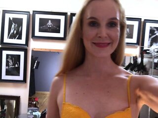 Mature blonde in stockings dildos her sweet cunt