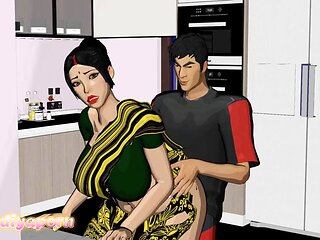Super-hot aunty gets it in the kitchen