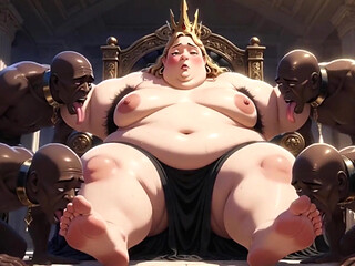 SSBBW Queen Body Worship - Slaves Licking Her Entire Body to Orgasm