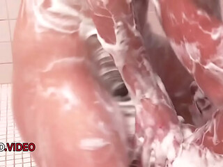 Brunette Anne Gives Intense Shower Blowjob in POV
