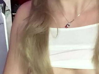 Blonde T-girl with Huge Cock JOI & Cumshot - Pigtails & Big Ass Solo