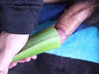 edging and cumming with an aloe leave