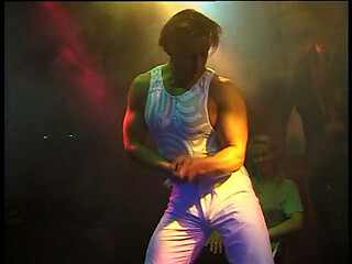 Girl getting wet from his dancing