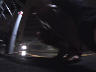 Mature sissy CD out in the rain in A parking lot in public masturbation.