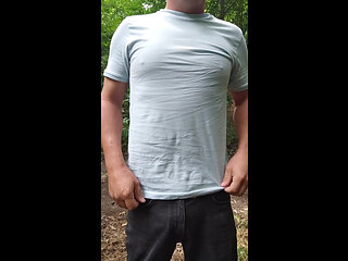 jerking off a huge cock in the woods!! SEE EVERYONE