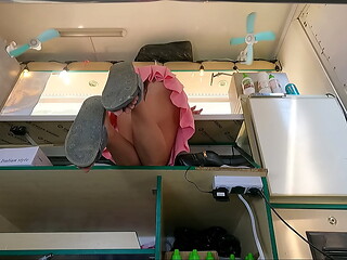 This bitch looks great when bending over on a counter - hidden upskirt pov