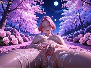 Pink-haired babe bounces tits in cherry blossom silk