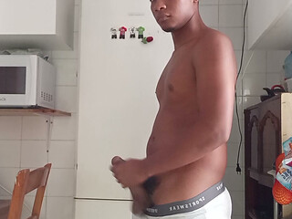 Young Colombian BBC masturbates in the kitchen