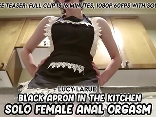 Black Apron in the Kitchen Solo Female Anal Orgasm