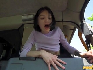 Brunette Madison Queen Fucks Penniless Russian in Car
