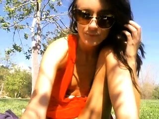 Outdoor anal solo and masturbating blonde