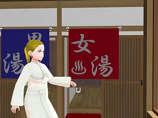 Anime woman took a bath in a Japanese public bathsento