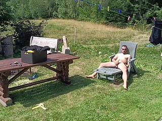 Jerking off While Hanging Out the Laundry