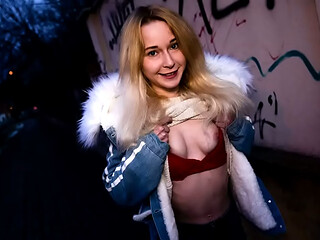 Fresh-Faced Blonde College student Dropped to Her Knees for 500 Euros