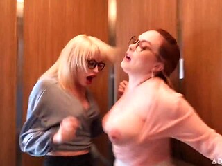 Trans Boss Pounds Employees Izzy Wilde and Kasey Kei in Elevator